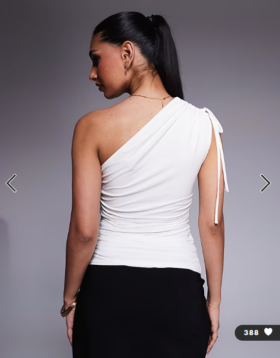 Kaiia exclusive double layered slinky tie one shoulder top in white