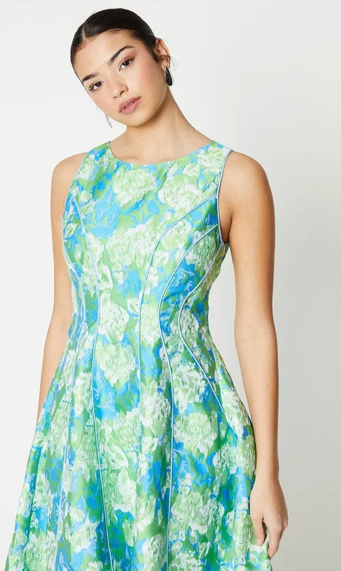 Premium Seam Detail Jacquard Midi Dress