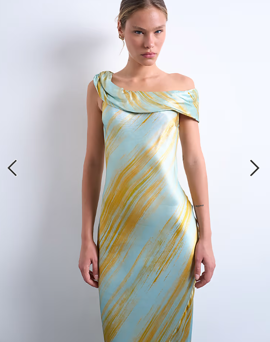 Topshop drape shoulders occasion maxi dress in blurred rust print