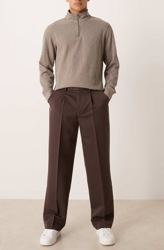 Asos smart wide leg trousers with front pleat in brown