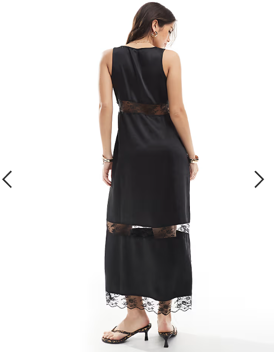 4th & Reckless satin and lace sheer insert maxi dress in black