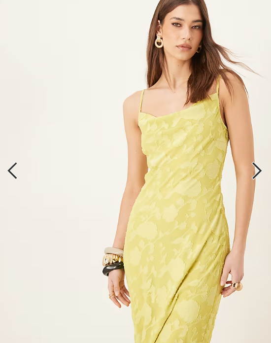 Pretty Lavish cowl neck jacquard slip maxi dress in chartreuse