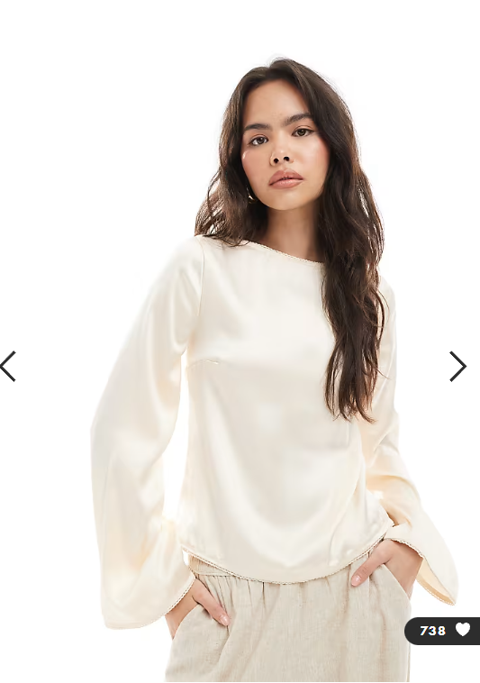 ASOS DESIGN tie back satin long sleeve top in oyster