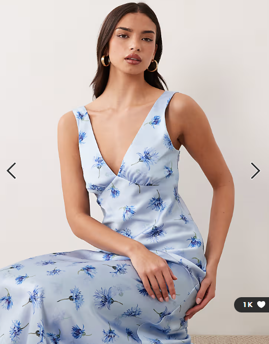 Gina Tricot sleeveless satin maxi dress in blue flower print