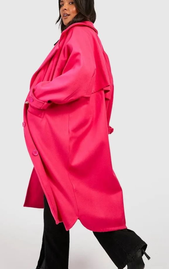 boohoo Premium Wool Look Oversized Coat bright pink