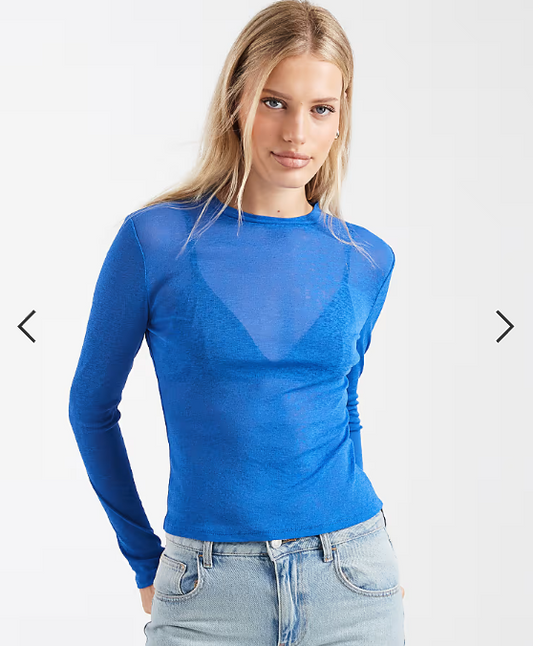 ASOS DESIGN gauzy sheer long sleeve top in cobalt blue