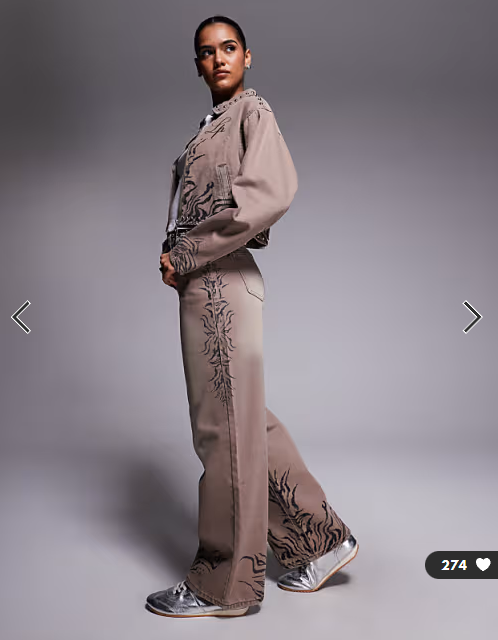 Liquor N Poker baggy fit rip repair jeans co-ord in brown zebra