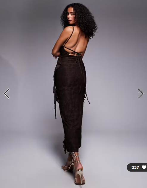 ASOS DESIGN devore lace ruffle strappy back maxi dress in chocolate