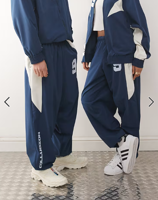 COLLUSION Unisex nylon panelled tracksuit co-ord in blue