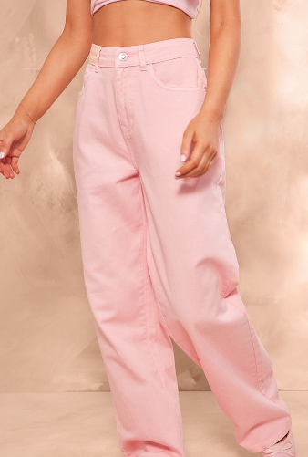 Pink High Waist Wide Leg Jeans