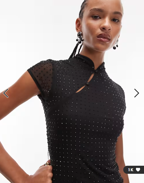 ASOS DESIGN hot fix sheer mesh top with rouleau loop button detail in black