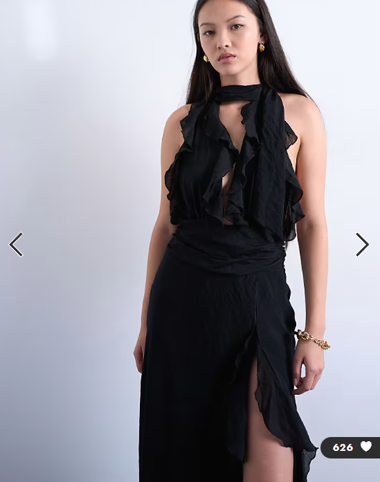 Topshop deep plunge ruffle maxi gown in black