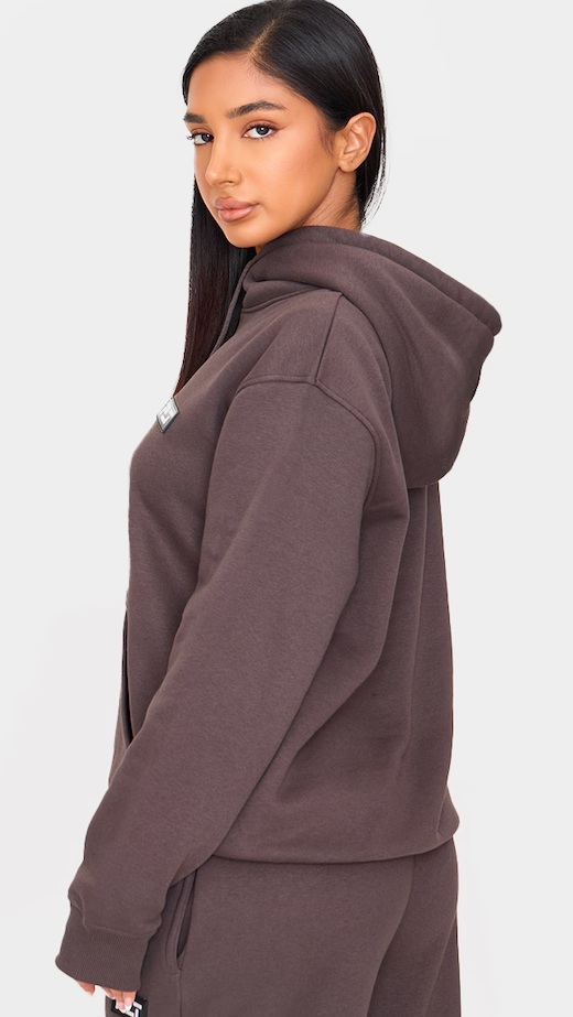 Petite Charcoal Badge Detail Oversized Hoodie