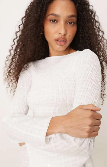 ASOS DESIGN shirred angel sleeve mini dress in white
