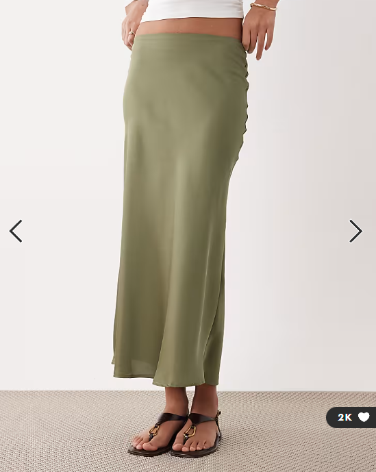 Vila satin maxi skirt in oil green