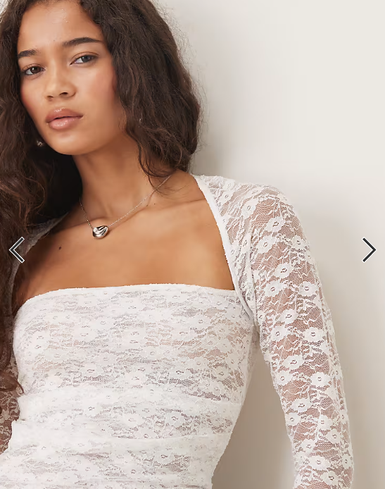 ASOS DESIGN lace shrug semi sheer ruched top in white