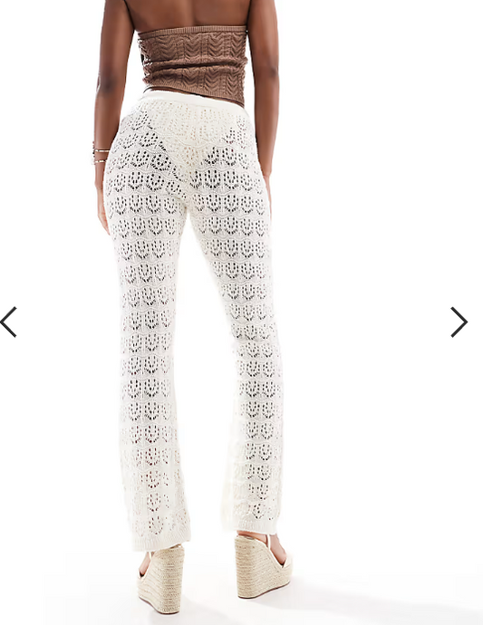 Miss Selfridge beach crochet trouser in cream
