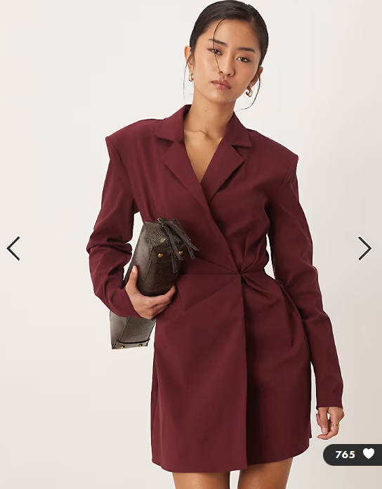 ASOS DESIGN cinched blazer mini dress in deep burgundy