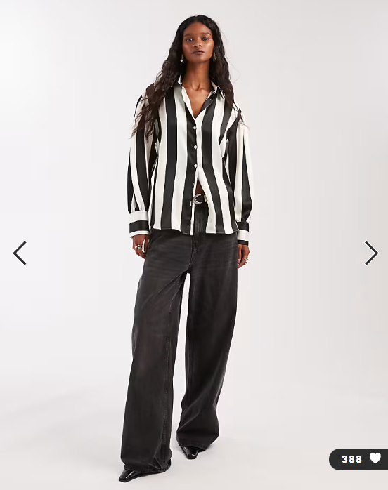 ASOS DESIGN satin oversized shirt in black stripe