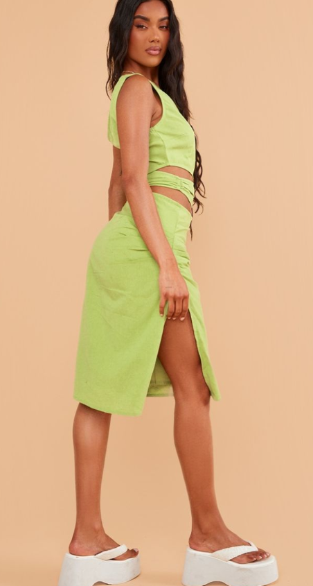 Olive Linen One Shoulder Cut Out Maxi Dress