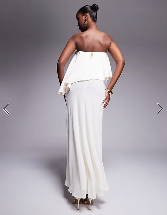 ASOS DESIGN bandeau asymmetric contrast fabric bias maxi dress in ivory