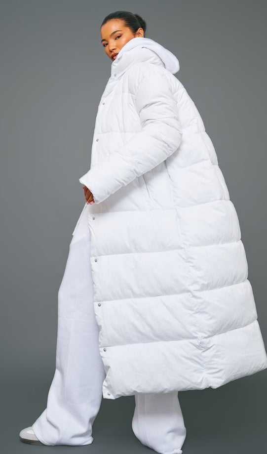 White Peached Maxi Puffer Coat