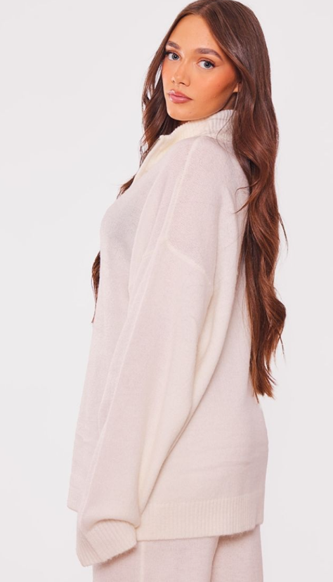 Maternity Oatmeal Knitted Slouchy Half Zip Jumper
