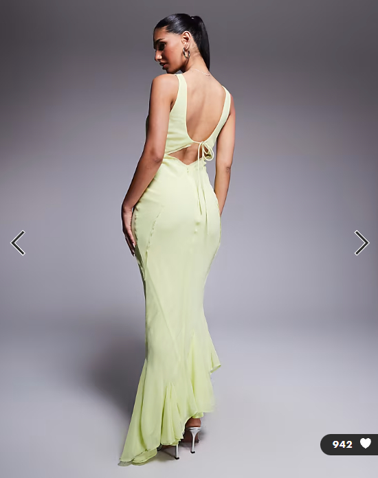 ASOS DESIGN scoop neck raw edge maxi dress with hem detail in lime