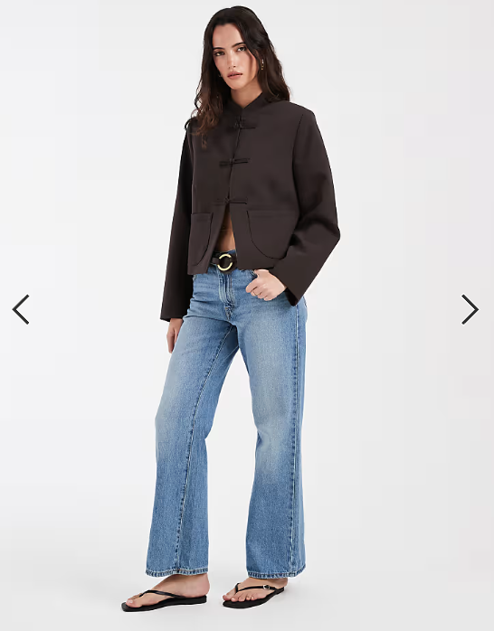 ASOS DESIGN boxy chuck on mandarin collar blazer in brown