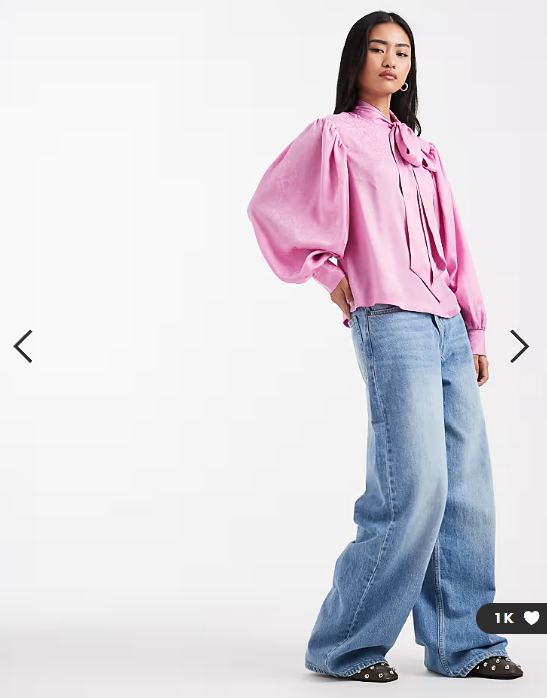 ASOS DESIGN animal jacquard tie neck blouse in pink