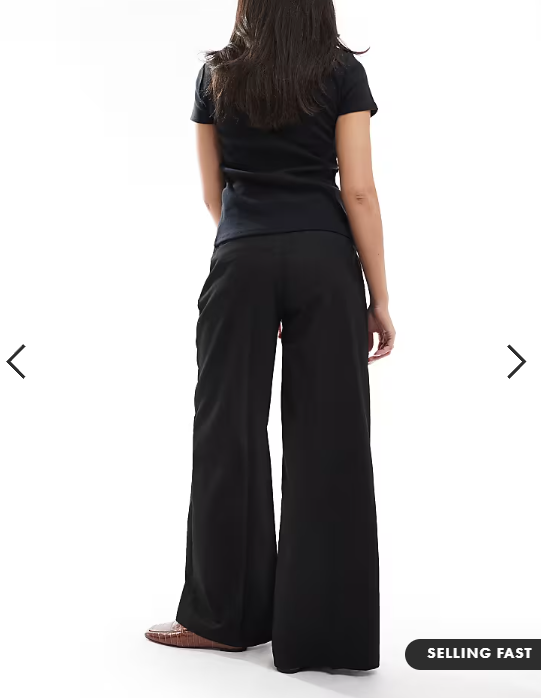 Monki high waist wide leg trousers with front pleat in black