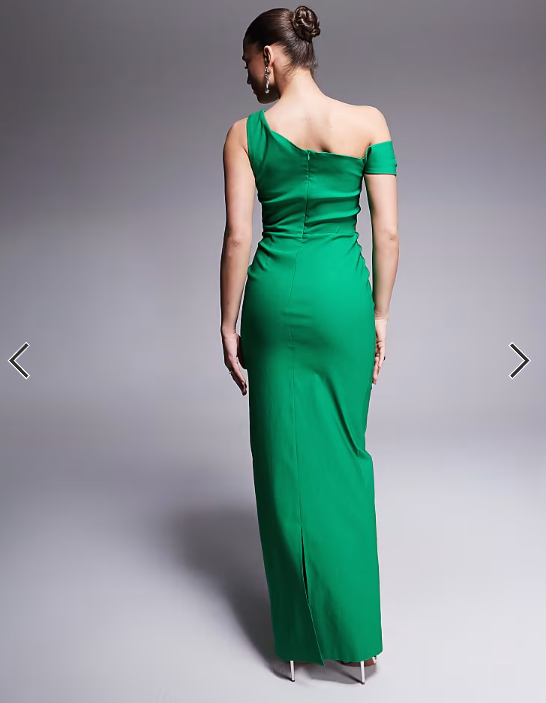Vesper bengaline one shoulder knot detail maxi bodycon dress in emerald