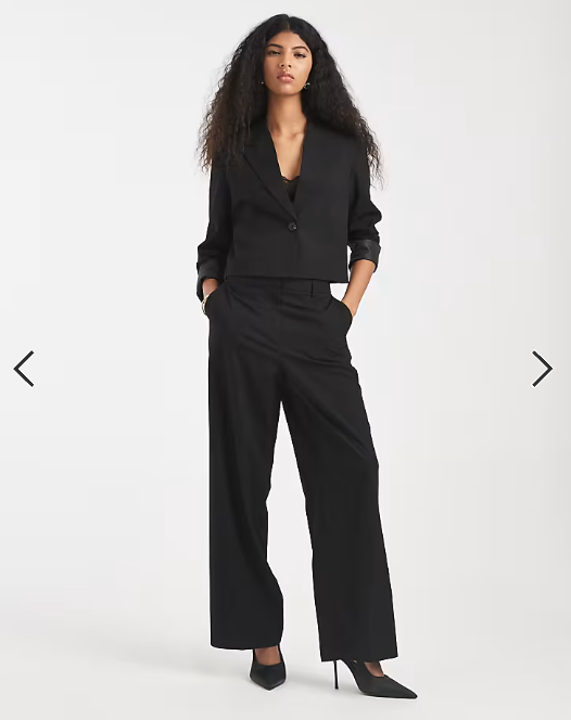 Pieces - tailored short blazer & High waisted wide leg trousers co ord in black SET