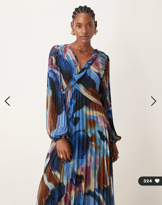 ASOS DESIGN Tall twist detail wrap front pleated midi dress in abstract navy