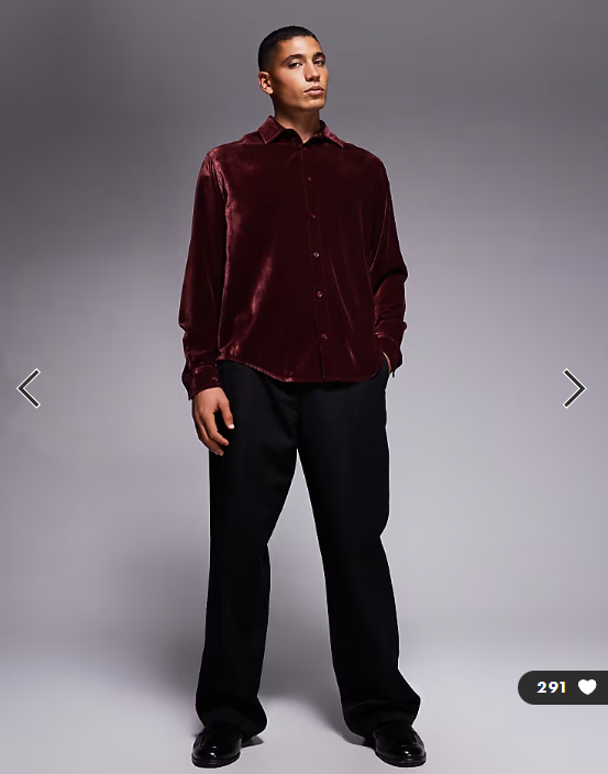 ASOS DESIGN relaxed velvet shirt in burgundy