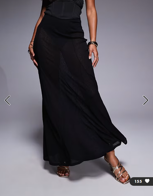 ASOS DESIGN godet semi sheer maxi skirt in black