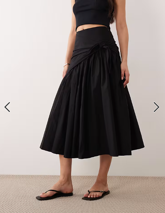 ASOS DESIGN cotton tie waist circle maxi skirt in black