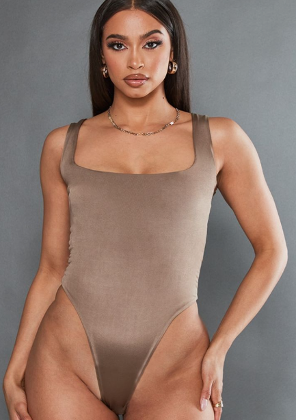 Espresso Slinky Scoop Neck Bodysuit