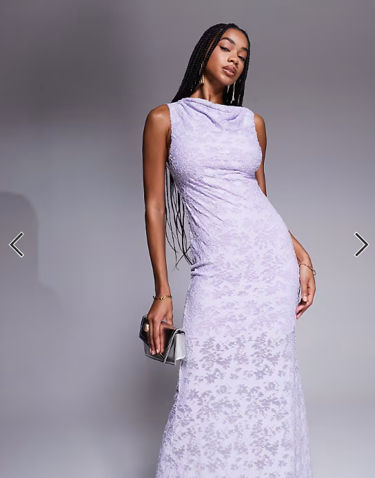 ASOS DESIGN twisted shoulder devore maxi dress in lilac