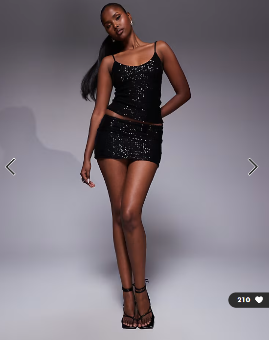 Fashionkilla exclusive sequin scoop neck cami top co-ord in black