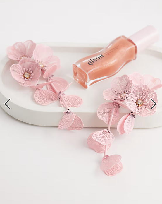 Kaiia exclusive 3D flower drop earrings in baby pink