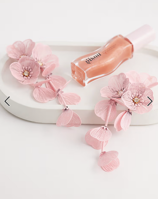 Kaiia exclusive 3D flower drop earrings in baby pink