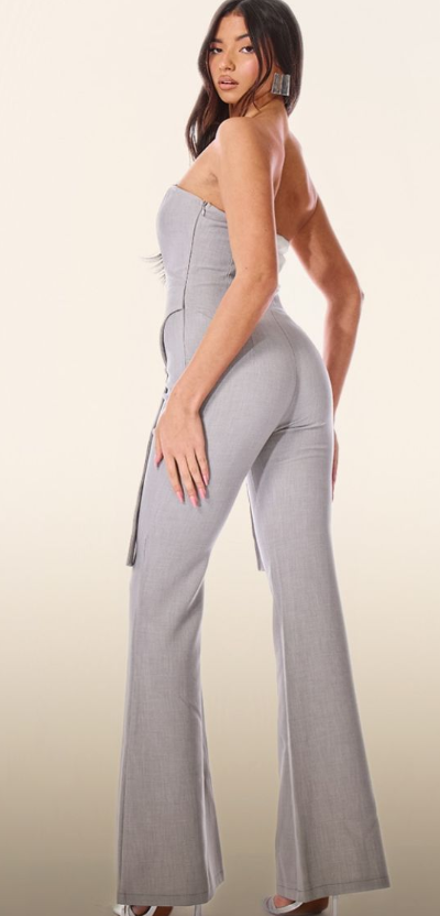 PLT Label Light Grey Corset Strap Detail Jumpsuit