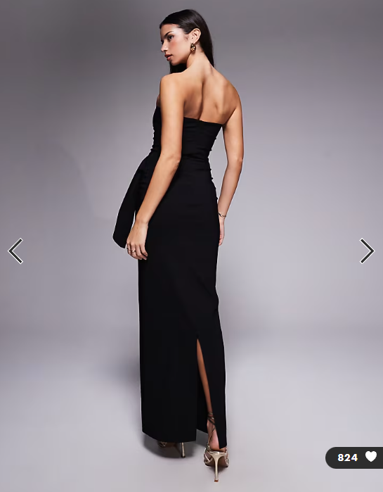 Vesper bengaline bandeau drape front detail maxi dress in black