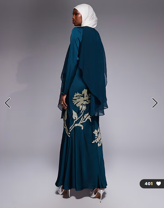 ASOS DESIGN cape overlay shadow floral embellished maxi dress in dark teal
