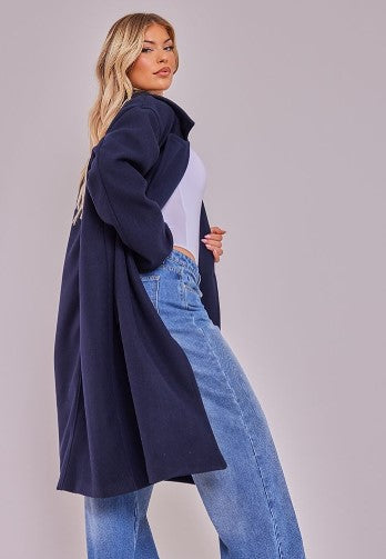 Navy Oversized Drop Shoulder Wool Look Coat