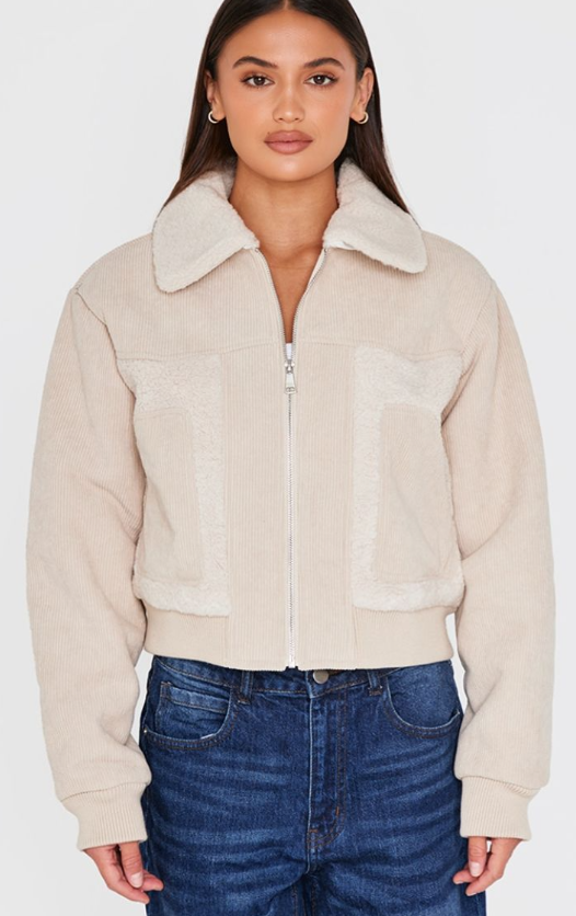 Plt - Cream Corduroy Borg Jacket