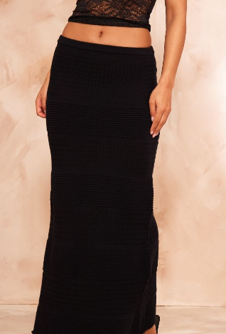 Black Contrast Panel Knit Maxi Skirt