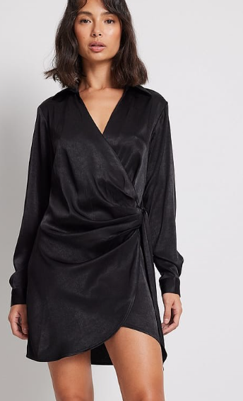 NA-KD-Wrap Satin Shirt Dress