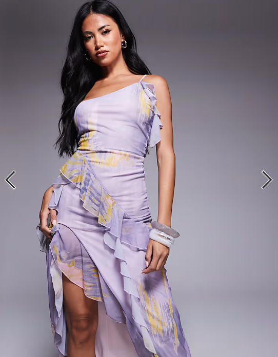 Asos - one shoulder ruffle maxi dress in multicolor